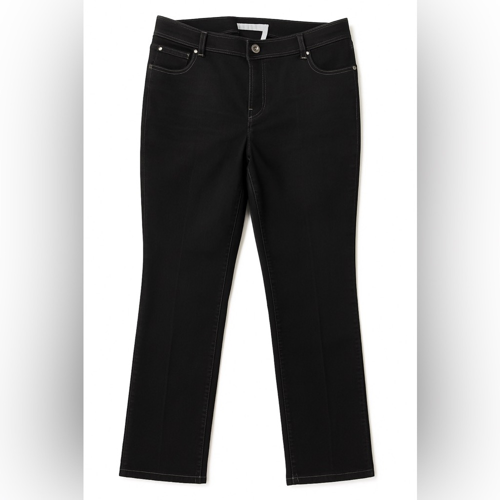 Chico’s Platinum Denim Black Straight-Leg Jeans Size 3R Stretch Comfort Classic